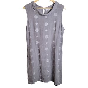 Lina Tomei 100% Linen Lagenlook Embroidered Dress Gray Made in Italy Size Large